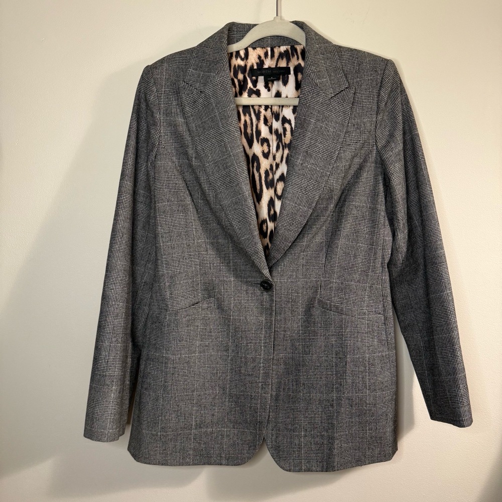 Worth New York Plaid Blazer Womens 8 Animal Print Jacket Single Button Oversized